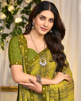 Vishal Prints Olive Yellow Printed Georgette Saree With Fancy Border