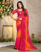 Vishal Prints Raspberry Pink Printed Georgette Saree With Fancy Border