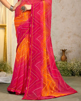 Vishal Prints Raspberry Pink Printed Georgette Saree With Fancy Border
