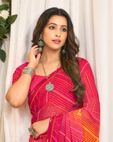 Vishal Prints Raspberry Pink Printed Georgette Saree With Fancy Border