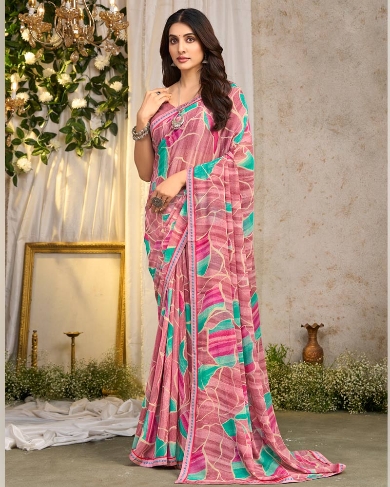 Vishal Prints Dusty Pink Printed Georgette Saree With Fancy Border