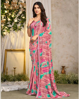 Vishal Prints Dusty Pink Printed Georgette Saree With Fancy Border