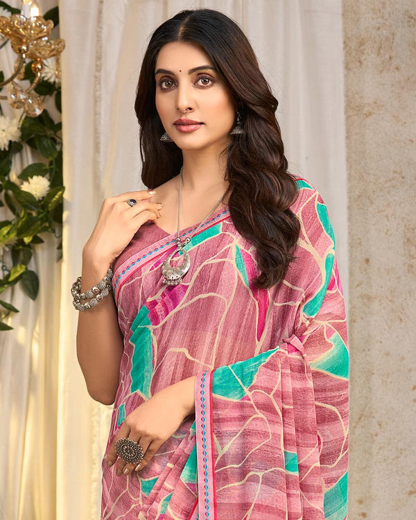 Vishal Prints Dusty Pink Printed Georgette Saree With Fancy Border