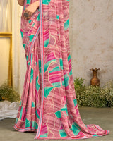 Vishal Prints Dusty Pink Printed Georgette Saree With Fancy Border
