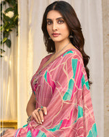Vishal Prints Dusty Pink Printed Georgette Saree With Fancy Border