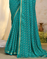 Vishal Prints Ocean Blue Printed Georgette Saree With Fancy Border