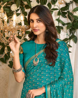 Vishal Prints Ocean Blue Printed Georgette Saree With Fancy Border