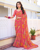 Vishal Prints Mandy Pink Printed Georgette Saree With Fancy Border