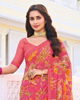 Vishal Prints Mandy Pink Printed Georgette Saree With Fancy Border