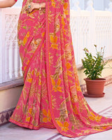 Vishal Prints Mandy Pink Printed Georgette Saree With Fancy Border