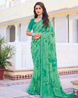 Vishal Prints Mint Green Printed Georgette Saree With Fancy Border