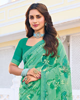 Vishal Prints Mint Green Printed Georgette Saree With Fancy Border