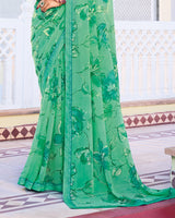 Vishal Prints Mint Green Printed Georgette Saree With Fancy Border