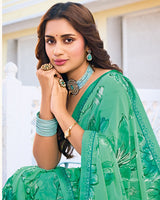 Vishal Prints Mint Green Printed Georgette Saree With Fancy Border