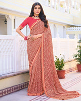 Vishal Prints Light Pastel Orange Printed Georgette Saree With Fancy Border