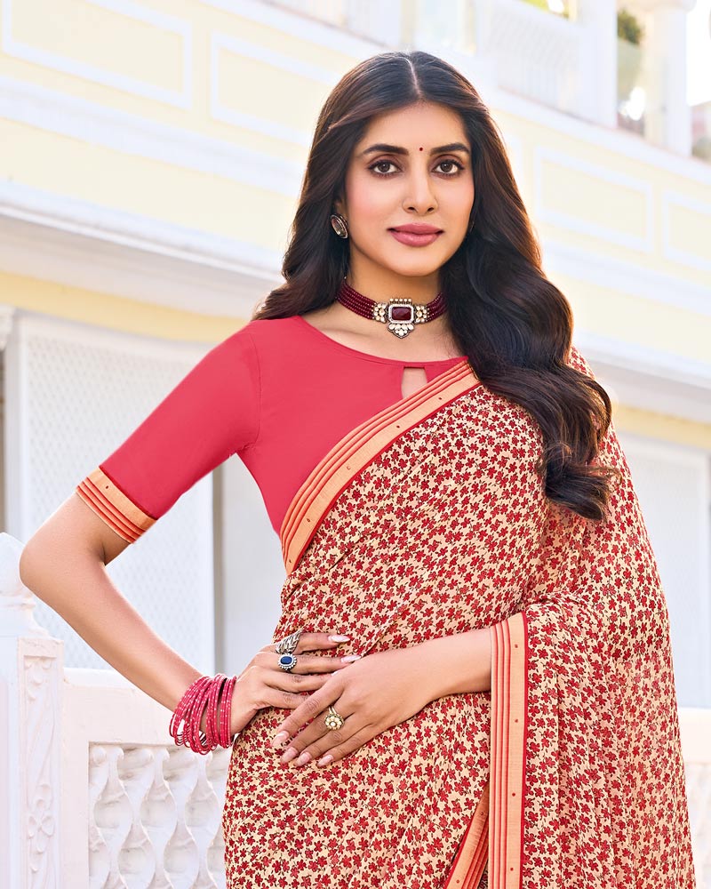 Vishal Prints Light Pastel Orange Printed Georgette Saree With Fancy Border