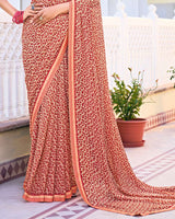 Vishal Prints Light Pastel Orange Printed Georgette Saree With Fancy Border