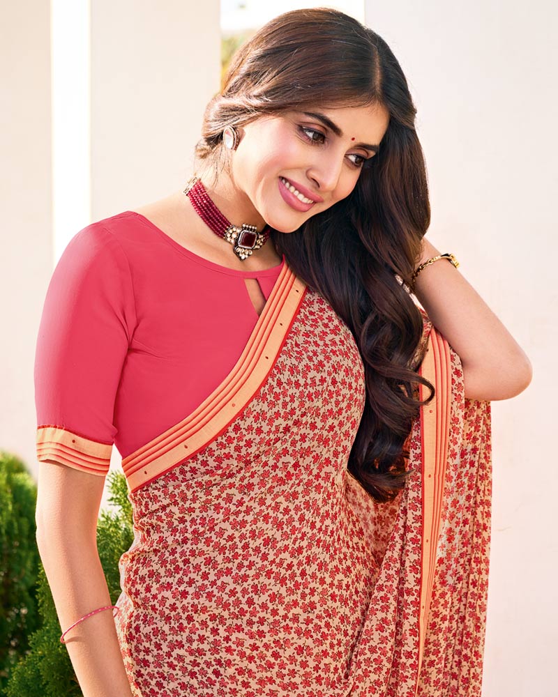 Vishal Prints Light Pastel Orange Printed Georgette Saree With Fancy Border