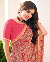 Vishal Prints Light Pastel Orange Printed Georgette Saree With Fancy Border