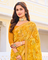 Vishal Prints Tulip Yellow Printed Georgette Saree With Fancy Border