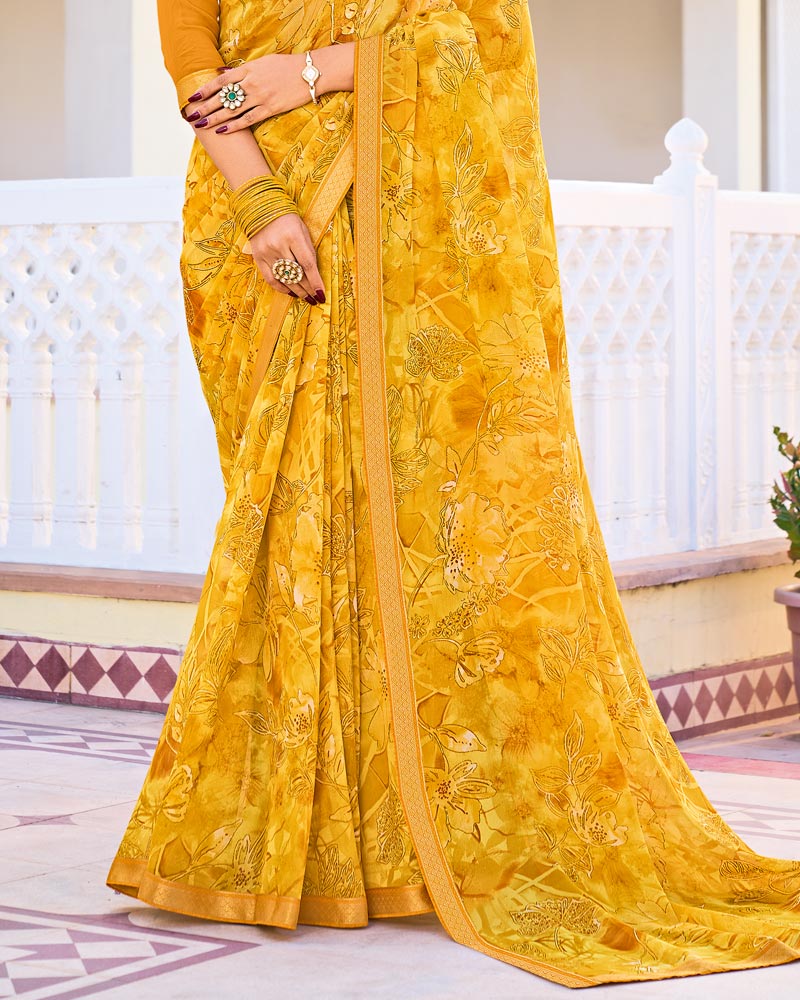 Vishal Prints Tulip Yellow Printed Georgette Saree With Fancy Border
