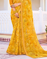 Vishal Prints Tulip Yellow Printed Georgette Saree With Fancy Border