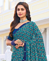 Vishal Prints Teal Blue Printed Georgette Saree With Fancy Border