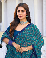 Vishal Prints Teal Blue Printed Georgette Saree With Fancy Border