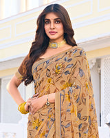Vishal Prints Sandy Brown Printed Georgette Saree With Fancy Border