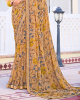 Vishal Prints Sandy Brown Printed Georgette Saree With Fancy Border