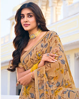 Vishal Prints Sandy Brown Printed Georgette Saree With Fancy Border