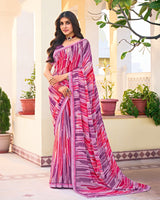 Vishal Prints Pastel Violet Printed Georgette Saree With Fancy Border