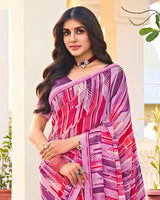 Vishal Prints Pastel Violet Printed Georgette Saree With Fancy Border