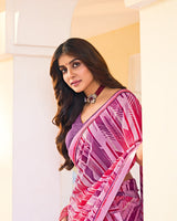 Vishal Prints Pastel Violet Printed Georgette Saree With Fancy Border