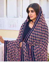 Vishal Prints Zodiac Blue Printed Georgette Saree With Fancy Border