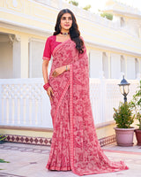 Vishal Prints Blush Pink Printed Georgette Saree With Fancy Border