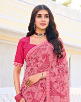 Vishal Prints Blush Pink Printed Georgette Saree With Fancy Border
