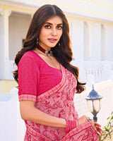 Vishal Prints Blush Pink Printed Georgette Saree With Fancy Border