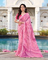 Vishal Prints Cherry Blossom Pink Printed Georgette Saree With Fancy Border
