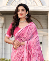 Vishal Prints Cherry Blossom Pink Printed Georgette Saree With Fancy Border