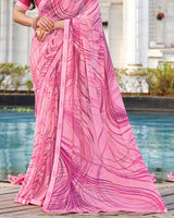 Vishal Prints Cherry Blossom Pink Printed Georgette Saree With Fancy Border