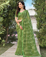 Vishal Prints Forest Green Printed Georgette Saree With Fancy Border