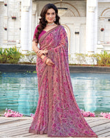 Vishal Prints Mauve Printed Georgette Saree With Fancy Border