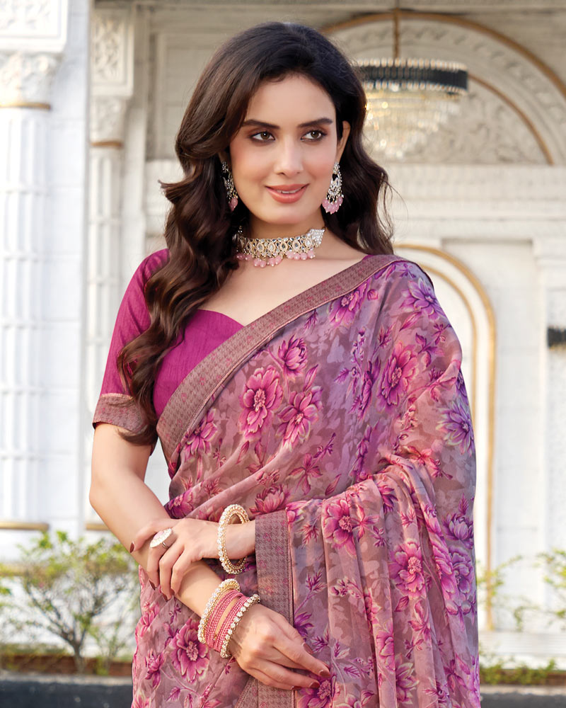 Vishal Prints Mauve Printed Georgette Saree With Fancy Border