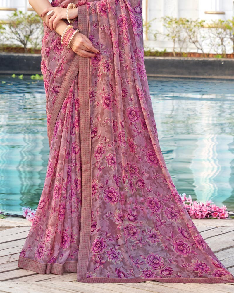 Vishal Prints Mauve Printed Georgette Saree With Fancy Border