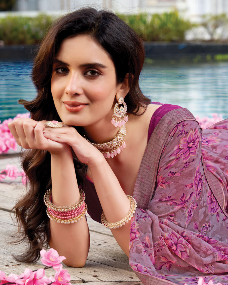 Vishal Prints Mauve Printed Georgette Saree With Fancy Border