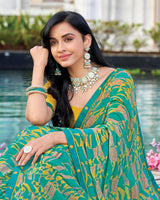 Vishal Prints Teal Green Printed Georgette Saree With Fancy Border