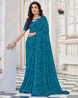 Vishal Prints Prussian Blue Printed Georgette Saree With Fancy Border