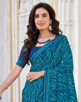 Vishal Prints Prussian Blue Printed Georgette Saree With Fancy Border