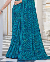 Vishal Prints Prussian Blue Printed Georgette Saree With Fancy Border